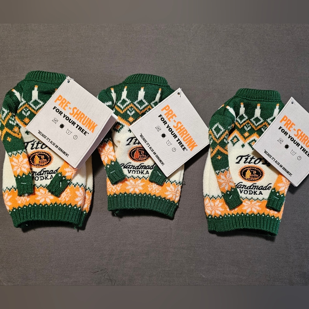 Tito's Handmade Vodka Sweater Bottle Covers / Tree Ornament